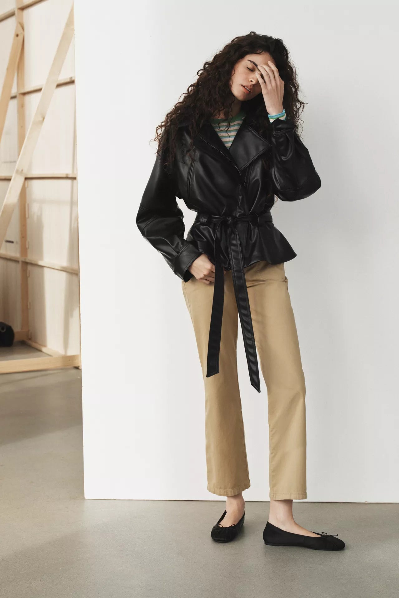 BELTED LEATHER EFFECT JACKET