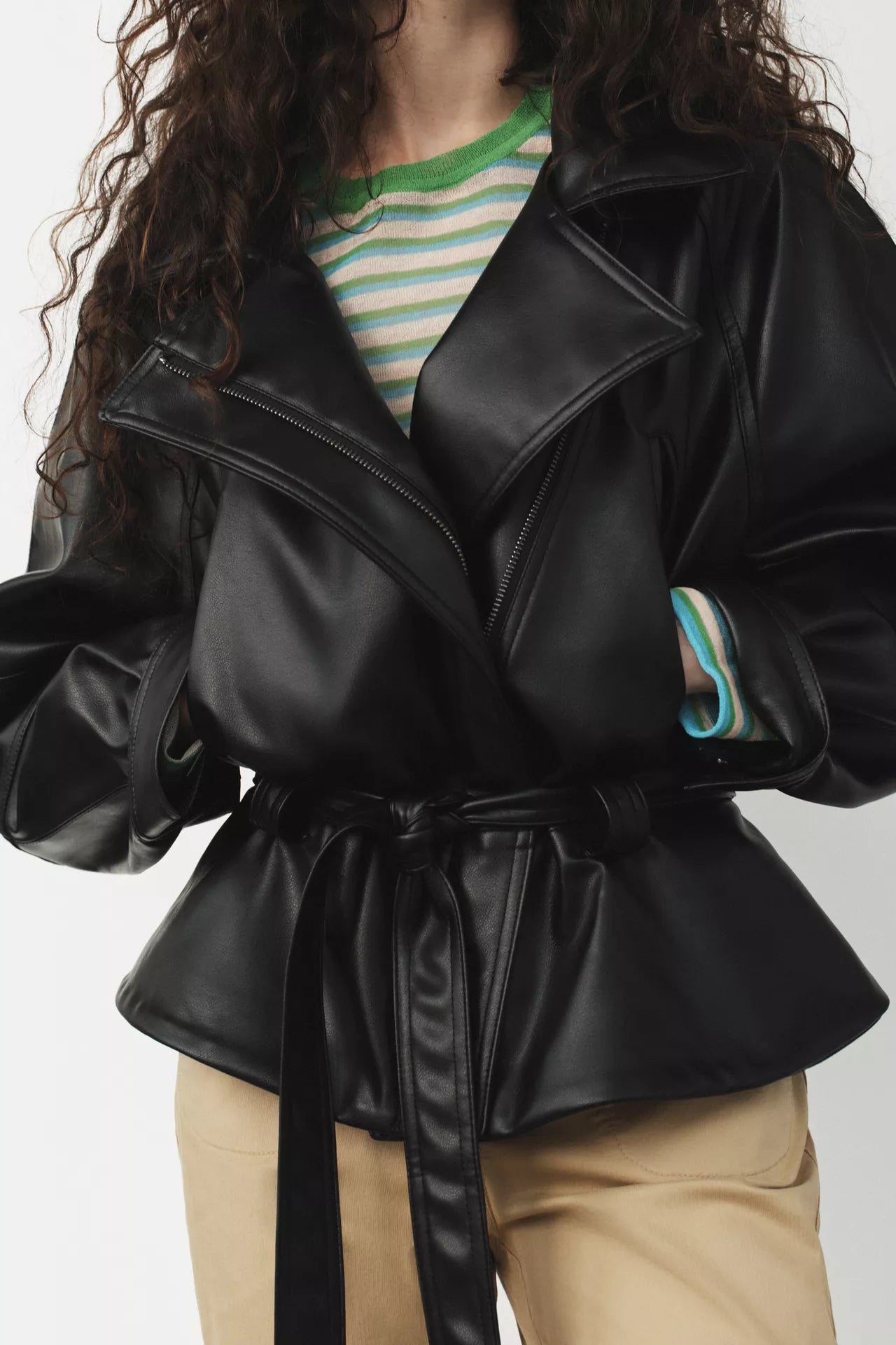 BELTED LEATHER EFFECT JACKET