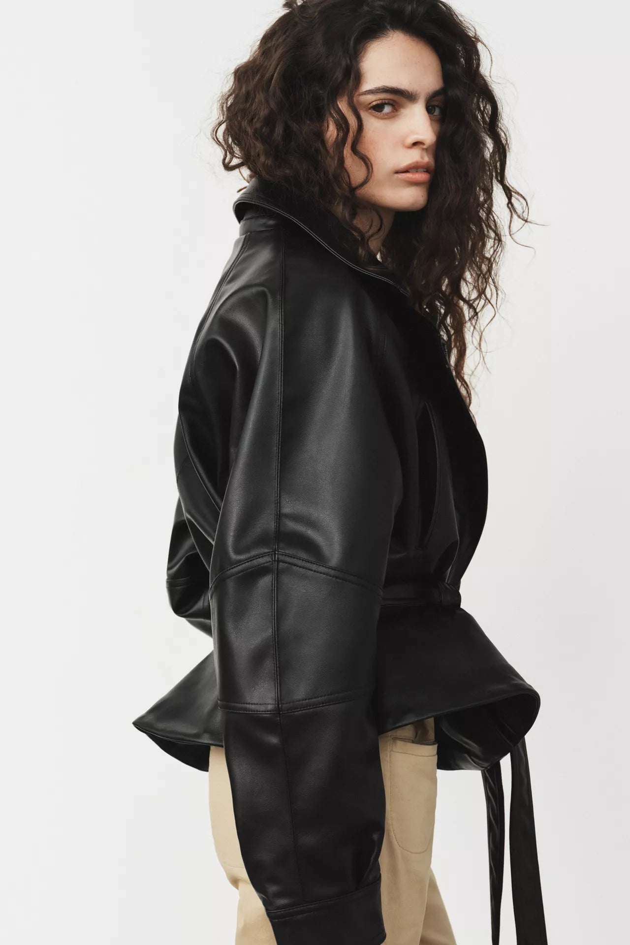 BELTED LEATHER EFFECT JACKET