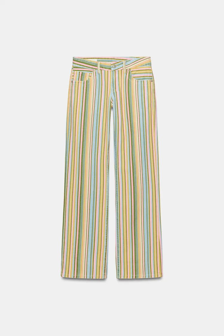 TRF LOW-RISE STRIPED WIDE-LEG JEANS