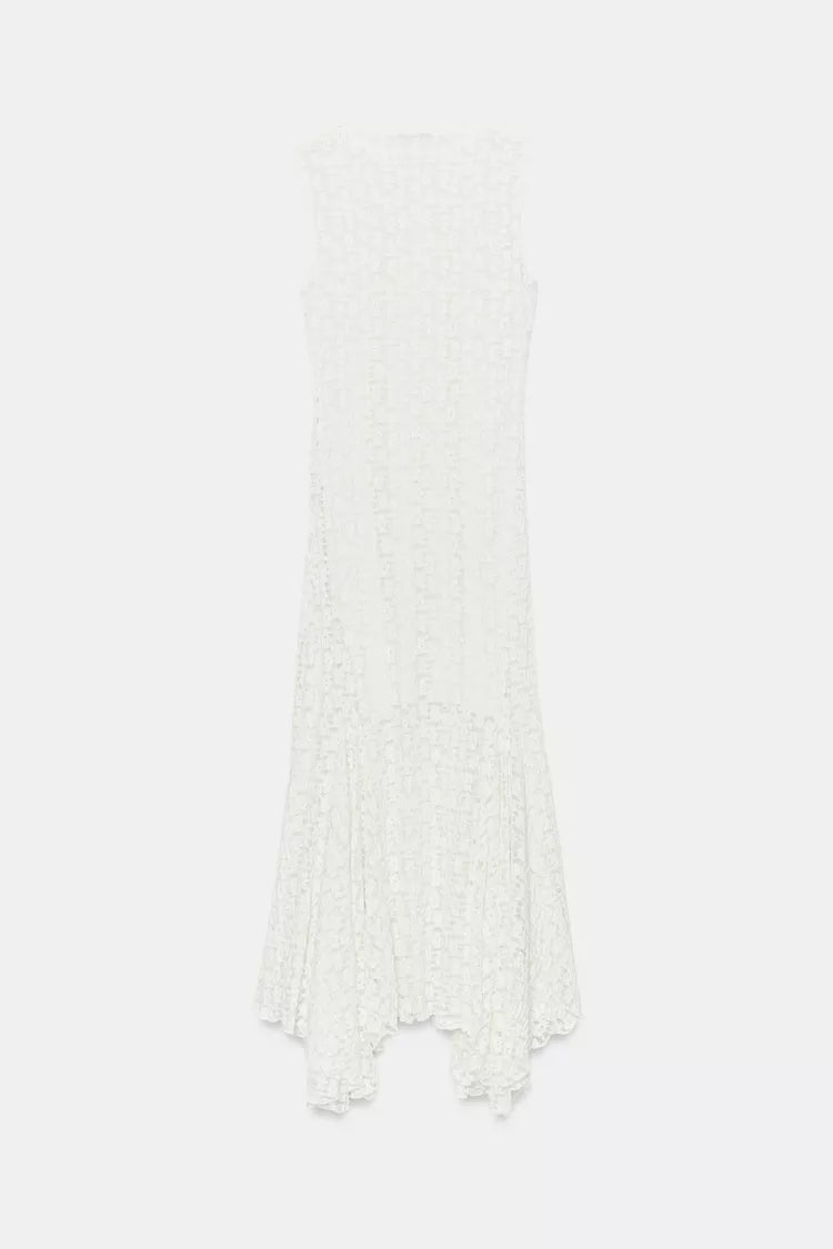 SOFT LACE ASYMMETRICAL MIDI DRESS