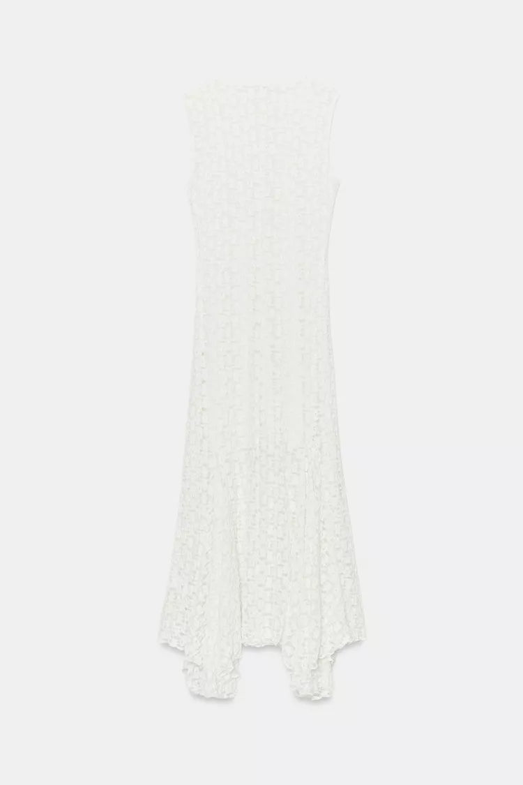 SOFT LACE ASYMMETRICAL MIDI DRESS